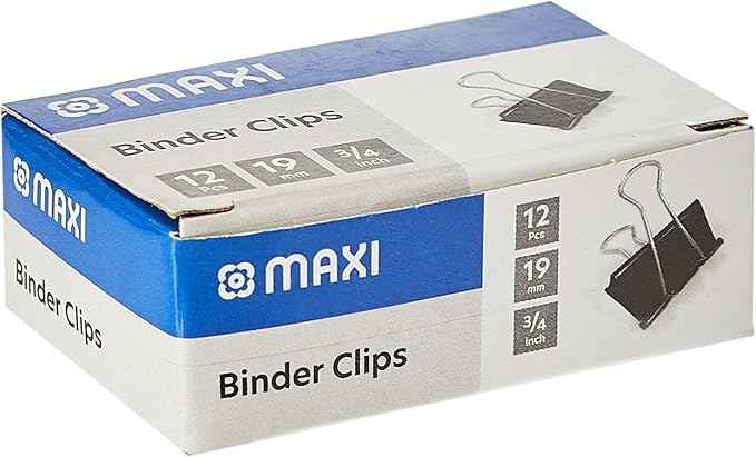 MAXI 19MM BINDER CLIPS, BLACK, 12/PACK