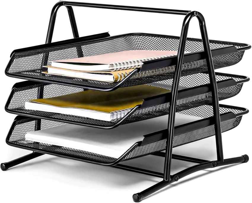 3-Tier Paper Tray, 3 Layer A4 Metal tray Office Desk Organizer, Black